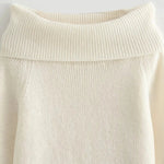 TRAFZA Women's Fashion Solid Off Shoulder Sweaters Casual Long Sleeve Folding Slim Fit Pullover Autumn Female Sexy Knitted Tops RT220