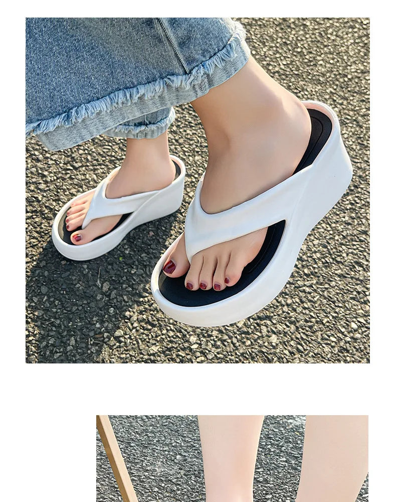 7CM Women's High Heeled Slippers Fashion Street Slides Outdoor Flip Flops Light EVA Comfortable Heightening Shoes RT220