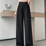 Seoulish Spring Summer Elegant Button Women's Wide Leg Pants 2025 New High Waist Solid Casual Loose Straight Trousers for Womens RT220