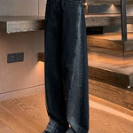 Woman High Waist Jeans Lady American High Street Patchwork Straight Leg Pants Girls Black Gray Contrast Color Wide Leg Trousers RT220