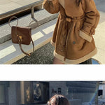 2024 Autumn Winter New Medium Long Double-breasted Lambswool Suede Woolen Coat Women Add Velvet Padded Warm Fur One Woolen Coats RT220