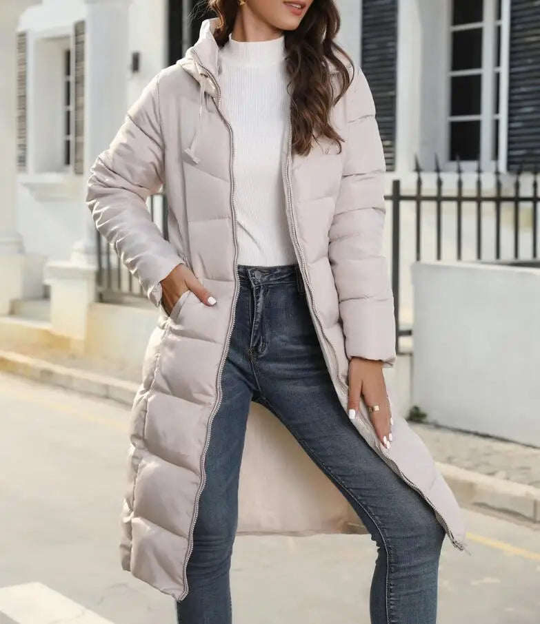 Winter New Hooded Mid Length Slim Fit Warm Long Sleeve Solid Color Jacket For Women,3 Colors RT220