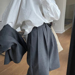 [LANMREM] Pleated Wool Shorts For Women High Waist Straight Office Lady Loose Clothing Korean Style 2025 Summer New 26D8692 RT220