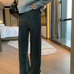 Women Pants Autumn Winter Thickening High Waisted Wool Wide Leg Pants Women Fashion Chevron Lengthening Leg Opening Floor Length RT220