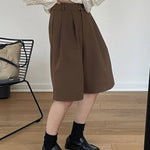 [LANMREM] Pleated Wool Shorts For Women High Waist Straight Office Lady Loose Clothing Korean Style 2025 Summer New 26D8692 RT220
