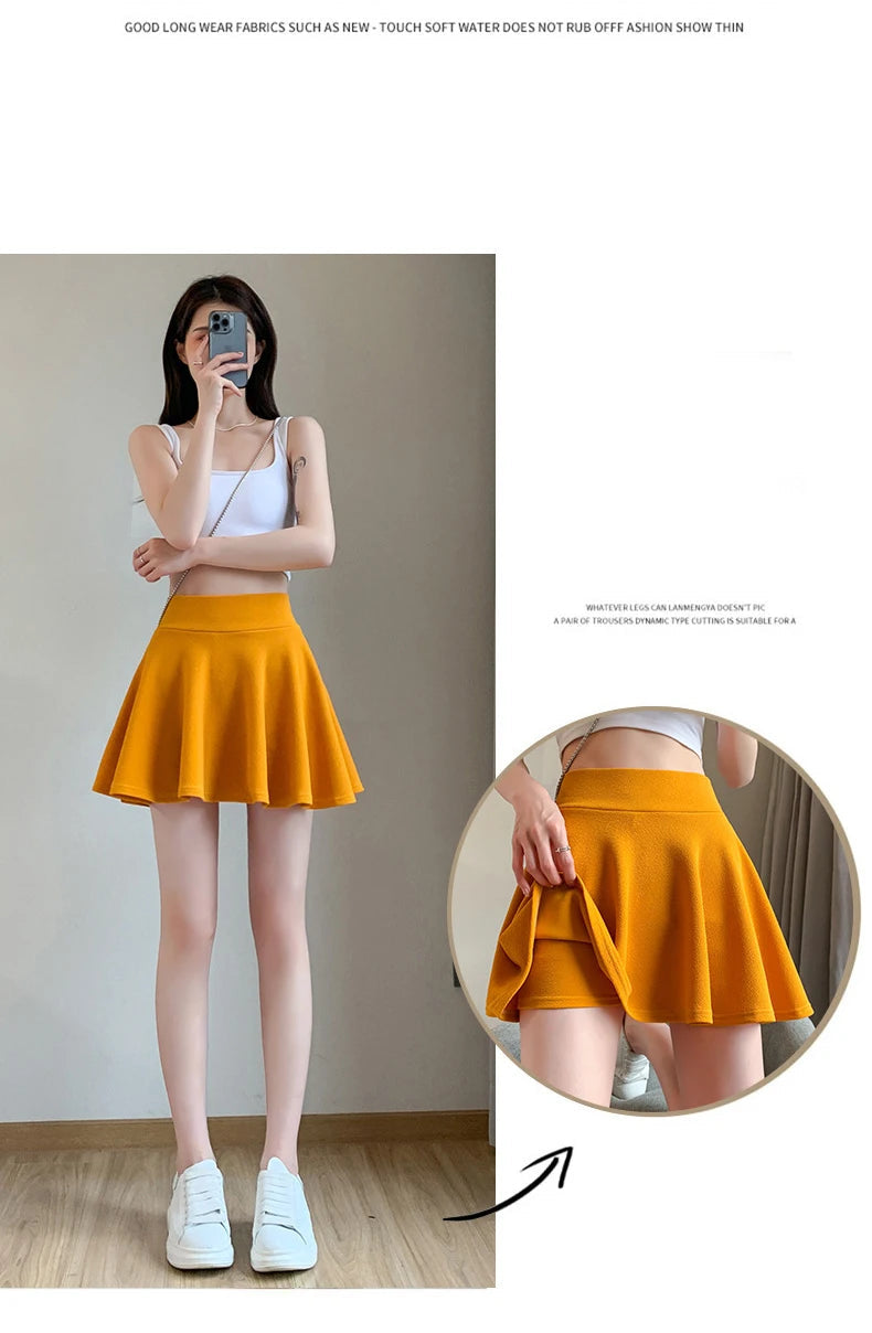 ITOOLIN Women Sweet Solid Color Preppy Skirts Casual Wide Leg High Waist Mini Skirts Women Harajuku Pleated A-line Skirts New RT220