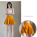ITOOLIN Women Sweet Solid Color Preppy Skirts Casual Wide Leg High Waist Mini Skirts Women Harajuku Pleated A-line Skirts New RT220