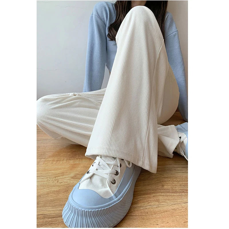 ITOOLIN Women Casual Loose Straight Pants High Waist Corduroy Pants Fashion Women All Match Office Trousers 2024 Spring Autumn RT220