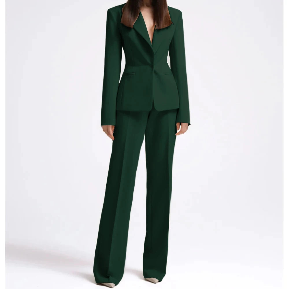 Office Lady Fashion Beige Women Suits One Button Peak Lapel 2 Piece Jacket Pants Slim Fit Smart Causal Conjuntos De Pantalones RT220