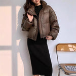 Women Leather Down Jacket Winter 2025 High End Genuine Sheepskin Down Coat Outdoor Thicked Warm Short Puffer Jacket Streetwear RT220