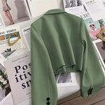 Korean Cropped Blazers Women Autumn Solid Color Simple Single-button Outwear Teens All-match Long Sleeve Office Lady Suit Jacket RT220