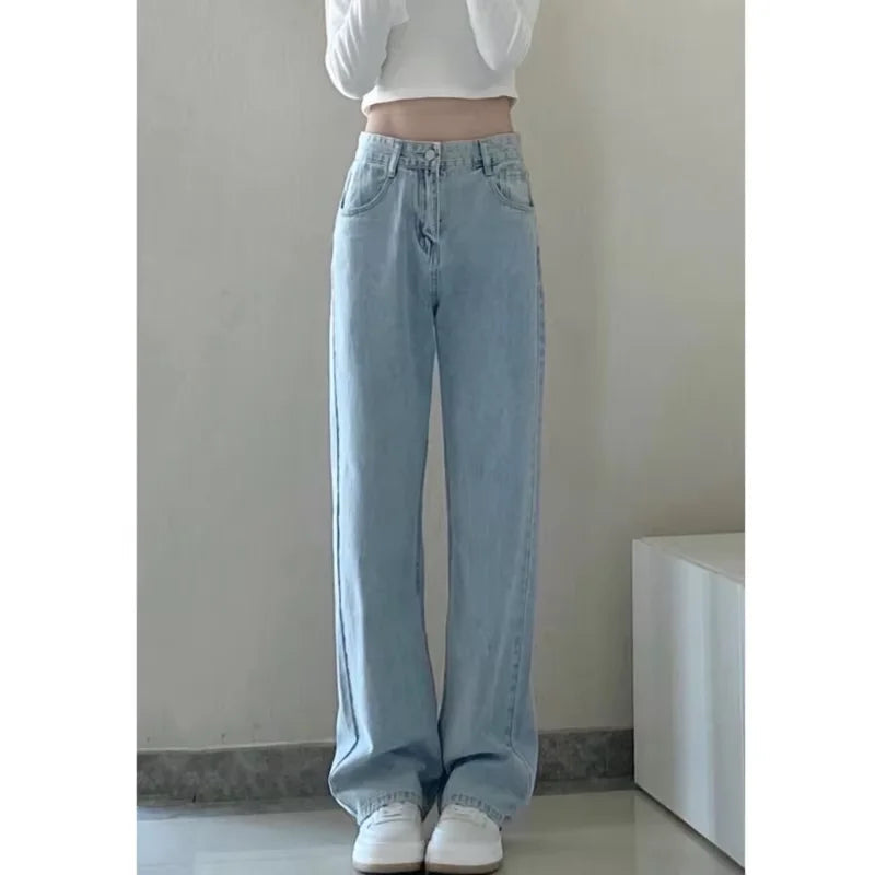 Autumn Spring Jeans Women Denim Pants Vintage Straight Trousers Fashion Female White Black Solid Loose Casual Wide Leg Pants RT220