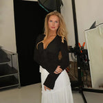 Fashionable Chiffon Blouse Elegant Slim Fit Tweed Style Flare Sleeve Top For Women Autumn 2024 New Arrival Smooths Your Silhouet RT220