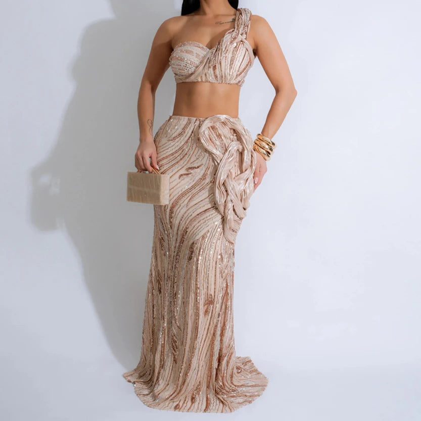 Sexy One-shoulder Long Summer Dress Sequin Birthday Holiday Elegant Party Evening Dresses Luxury Womens Prom Dresses XSY29 RT220