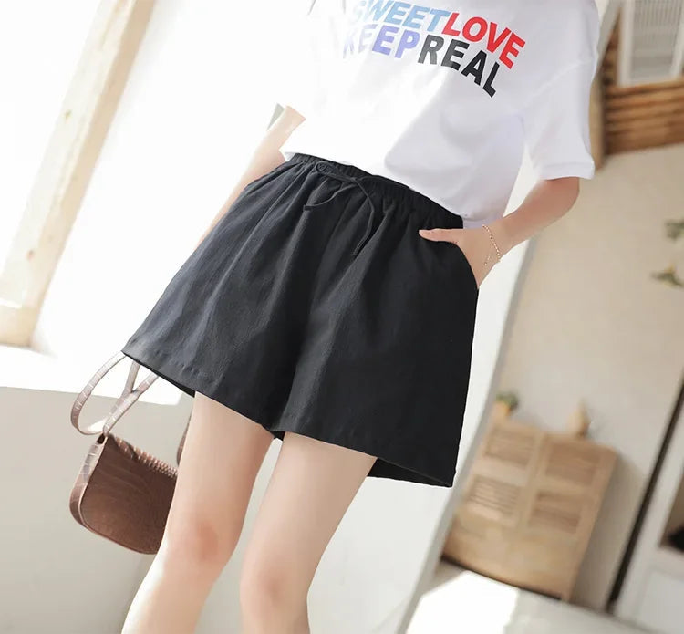 High Waisted Casual Linen Shorts Women Gym Workout Shorts Cotton Short Pants Loose-fitting Ladies Short Femme Women Shorts Sport RT220
