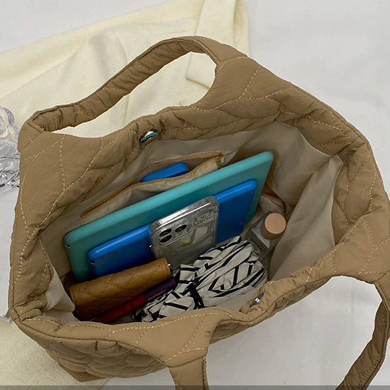 Lingge Embroidered Thread Women's Bag New Small Design Sense Handbag Simple And Large Capacity Shoulder Fabric Bag RT220