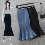 Rimocy High Waist Mermaid Denim Skirt Women Summer Trumpet Split Long Skirts Woman Korean Style Hip-Wrap Flare Middle Skirt RT220