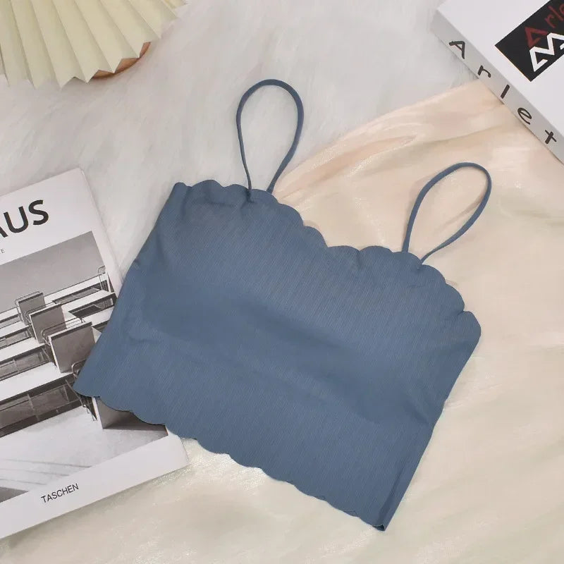 2024 Fashion Summer Sexy Sports Bras for Women Push Up Lingerie Ice Silk Seamless Word Sling Female Tube Top White Top Tanks RT220