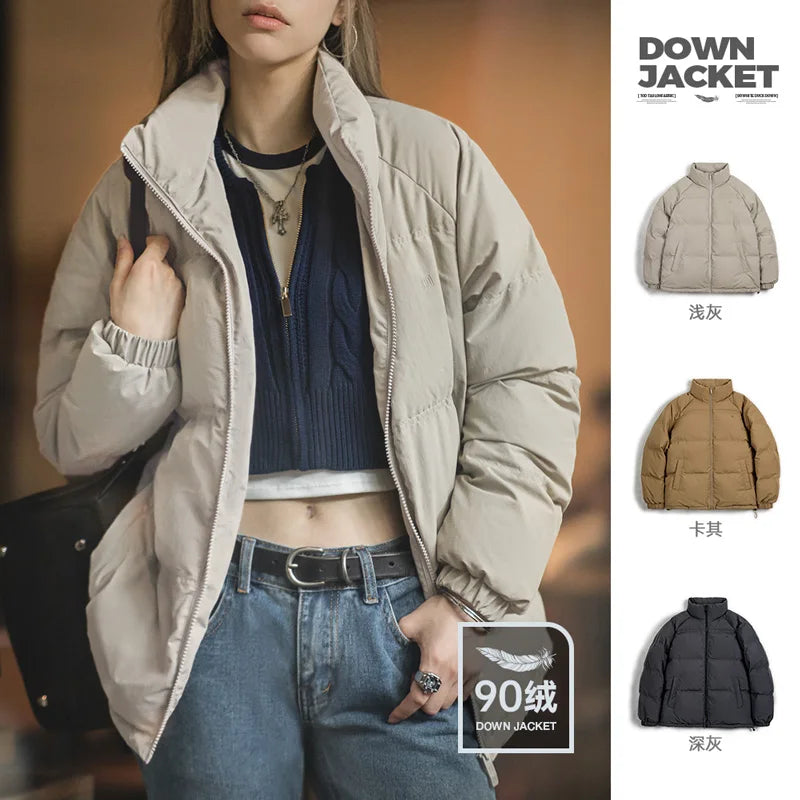 Maden Women Down Jacket Autumn Winter 90% White Duck Down Thickened and Warm Stand Collar Outerwear Coat Windproof Jacket RT220