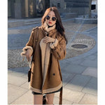 2024 Autumn Winter New Medium Long Double-breasted Lambswool Suede Woolen Coat Women Add Velvet Padded Warm Fur One Woolen Coats RT220