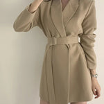 New 2025 Spring Summer Mid-length Small Thin Suit Vintage Belt Korean Fashion Casual Temperament Blazers for Women Clothing RT220