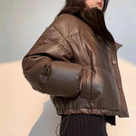 Women Leather Down Jacket Winter 2025 High End Genuine Sheepskin Down Coat Outdoor Thicked Warm Short Puffer Jacket Streetwear RT220