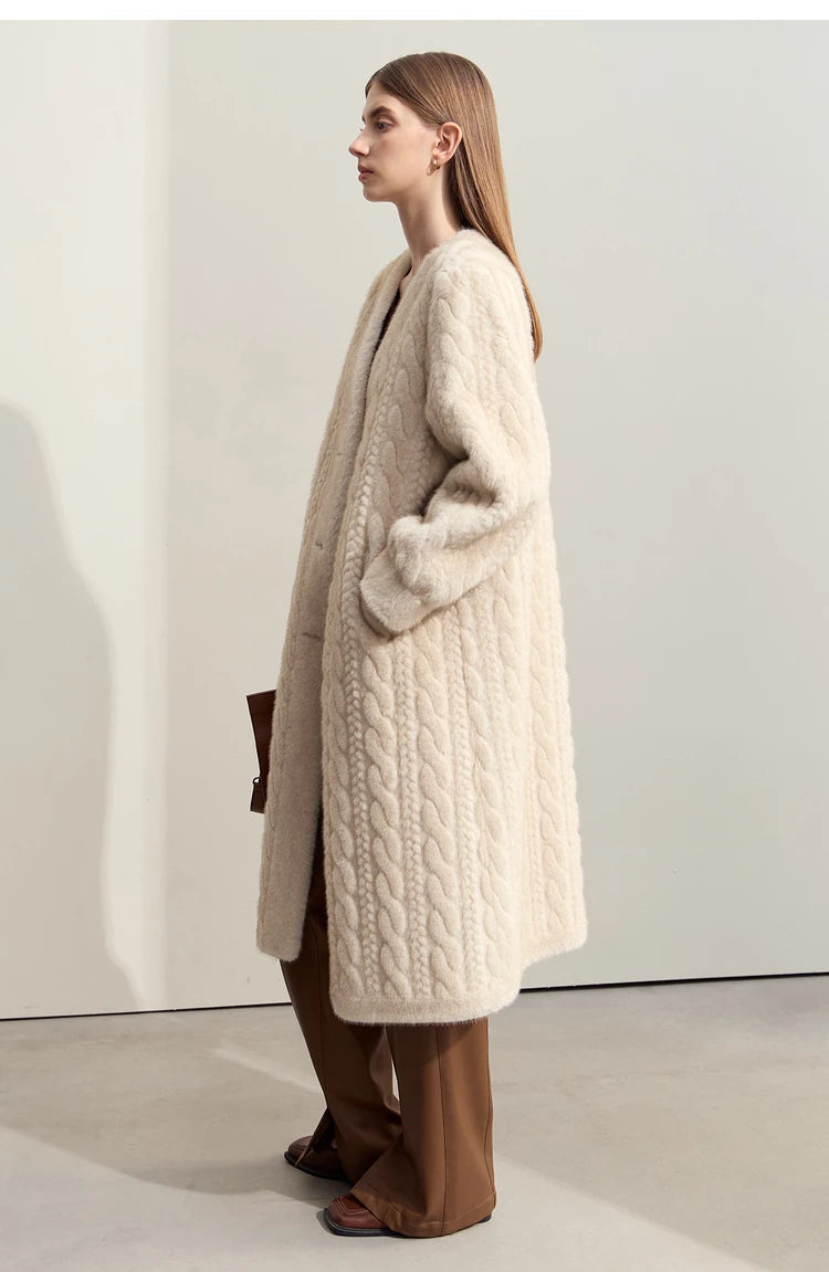 Women Fur Cardigan Thickened Long2025Spring And Autumn V-neck Jacket Female Loose Simple Leisure With Buttons Faux Fur Mink Coat RT220