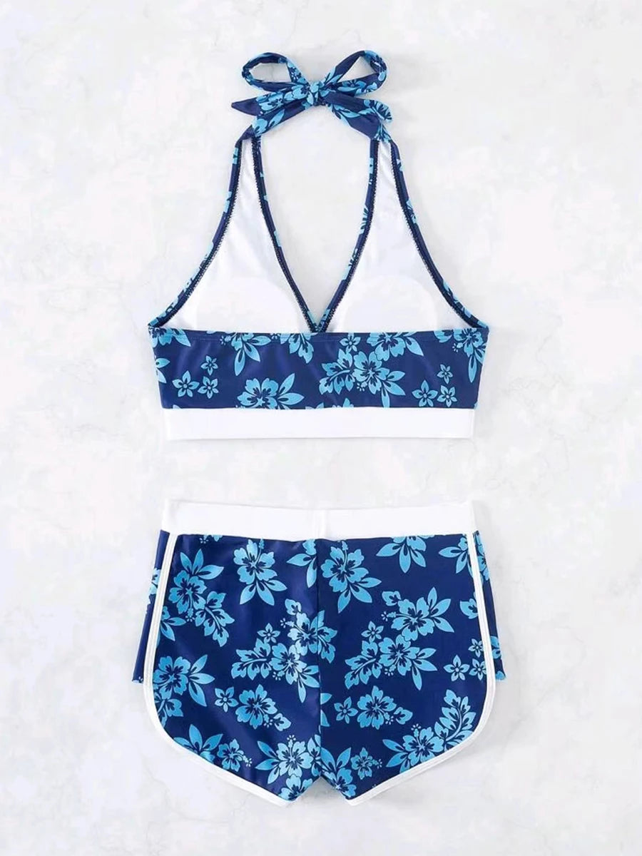 2025 Halter Sporty Bikinis Printed Swimsuit Women High Waist Shorts Swimwear Female Bathers Bathing Swimming Swim Suit Beachwear RT220