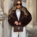 Luxury Lapel Faux Fur Short Coat For Women Casual Fluffy Full Sleeve Warm Female Jacket Autumn Winter Lady Commuter Outerwears﻿ RT220