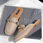 New Summer Fashion Metal Buckle Woman Shoes Half-drag Muller Shoes Women Wear Flat Slippers And Leather Toe-covered Sandals RT220
