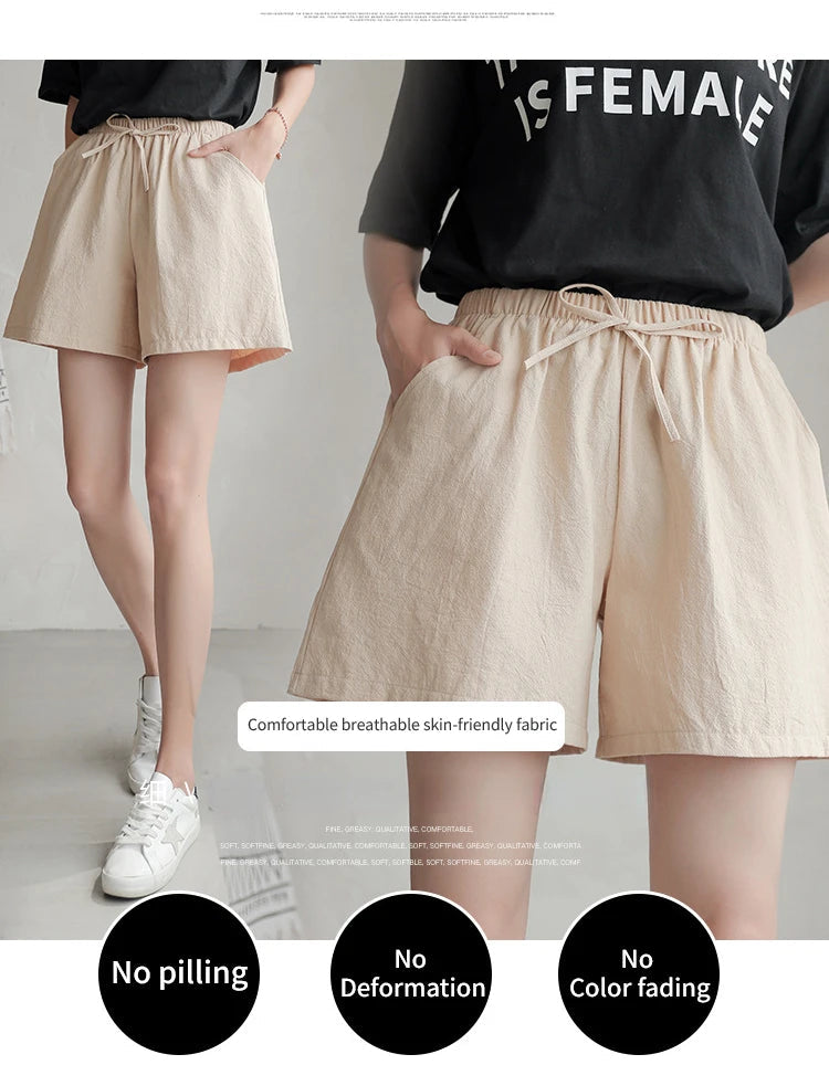 High Waisted Casual Linen Shorts Women Gym Workout Shorts Cotton Short Pants Loose-fitting Ladies Short Femme Women Shorts Sport RT220