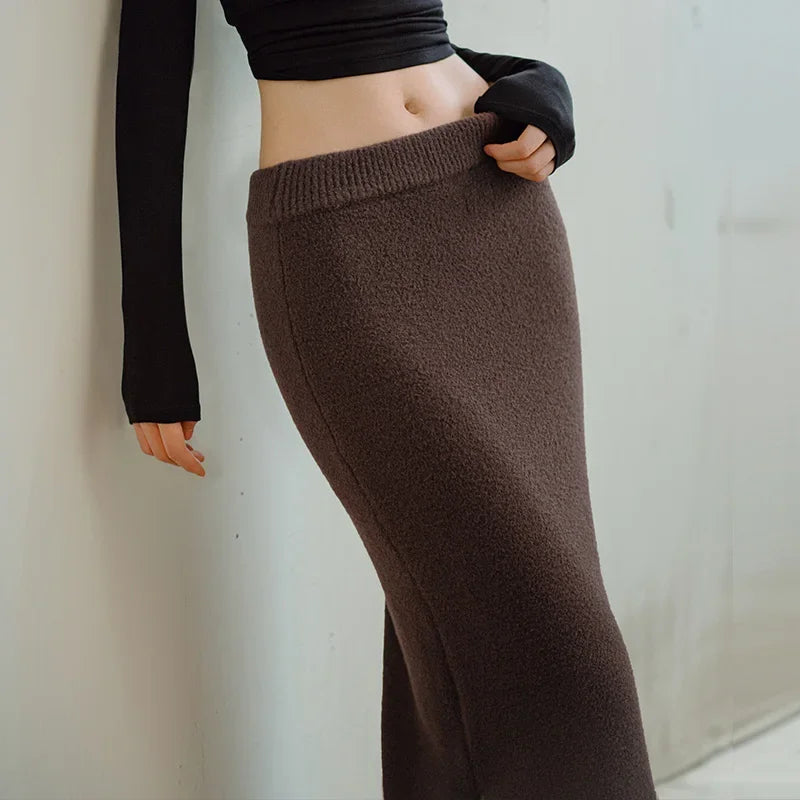 Maden Retro Knitted Skirt Solid Color Slit Fit with Single-side Slit Versatile A - line Skirt for Women's Autumn and Winter RT220