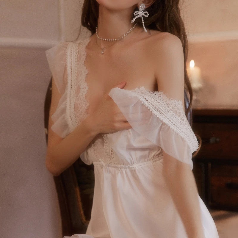 2022 New Sleepwear Women Summer Silk Nightdress Beauty Back Night Dress Home Clothes Nightwear Sleepshirts Satin Negligee RT220