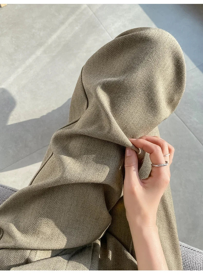 Seoulish Spring Summer Elegant Button Women's Wide Leg Pants 2025 New High Waist Solid Casual Loose Straight Trousers for Womens RT220