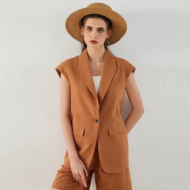 K1444L Luxury Brand Women's Clothing Summer 55% Linen 45% Cotton Ladies Suit Women's Casual Blazer Clothes Vest RT220