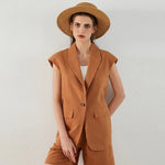 K1444L Luxury Brand Women's Clothing Summer 55% Linen 45% Cotton Ladies Suit Women's Casual Blazer Clothes Vest RT220