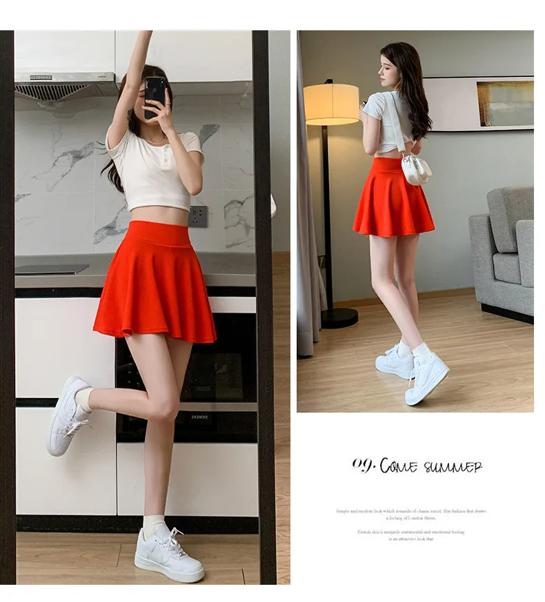 ITOOLIN Women Sweet Solid Color Preppy Skirts Casual Wide Leg High Waist Mini Skirts Women Harajuku Pleated A-line Skirts New RT220