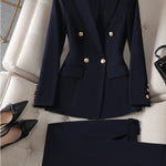 Gray Black Blue White Fashion Women Pant Suit Long Sleeve Solid Ladies Blazer and Trouser Formal 2 Piece Set For Autumn Winter RT220