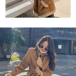 2024 Autumn Winter New Medium Long Double-breasted Lambswool Suede Woolen Coat Women Add Velvet Padded Warm Fur One Woolen Coats RT220