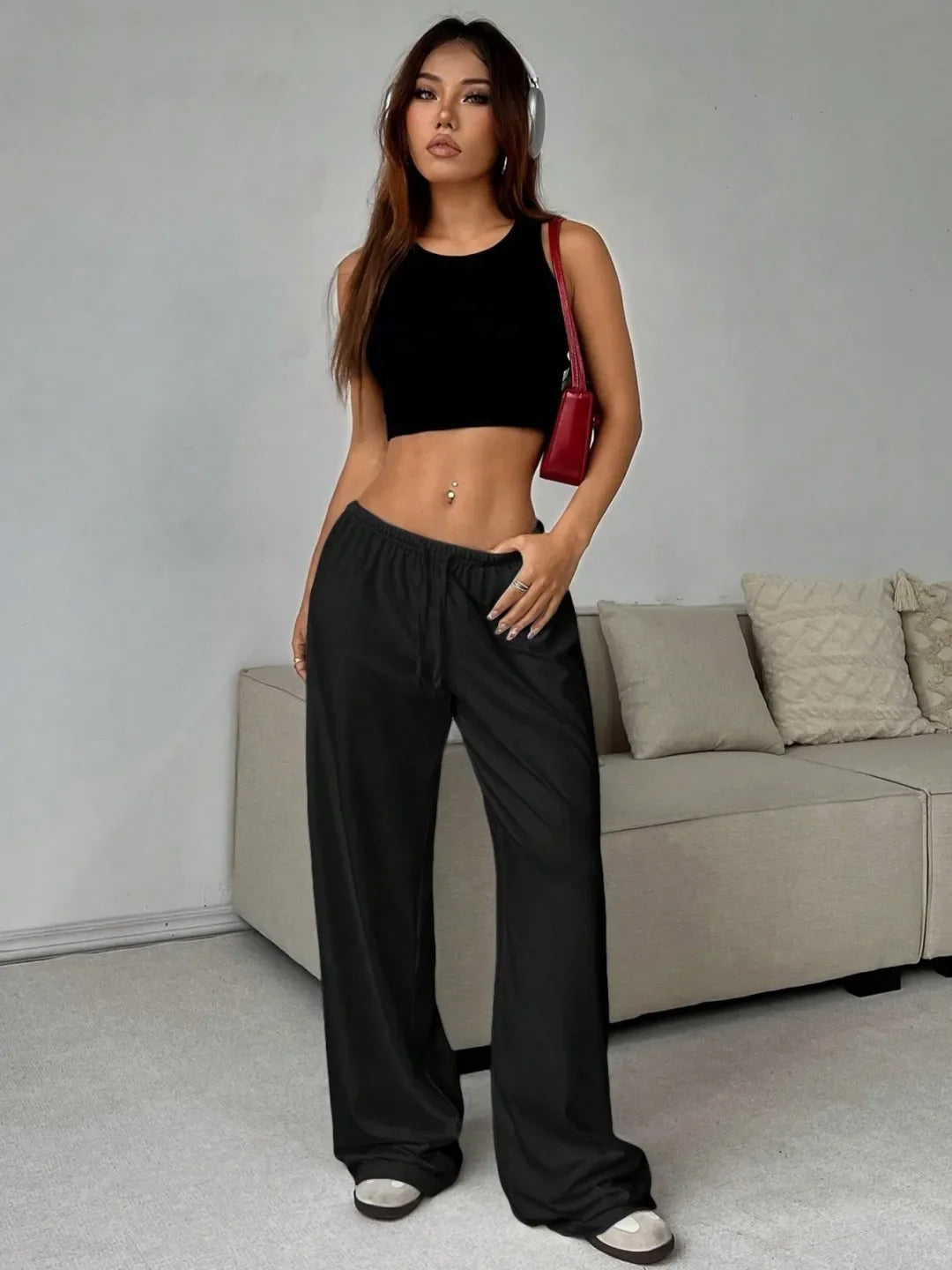 Loose Wide Leg Pants Women's Casual Knitted Loose Long Trousers Spring Summer New Style Elastic Waist Comfortable Female Fashion RT220