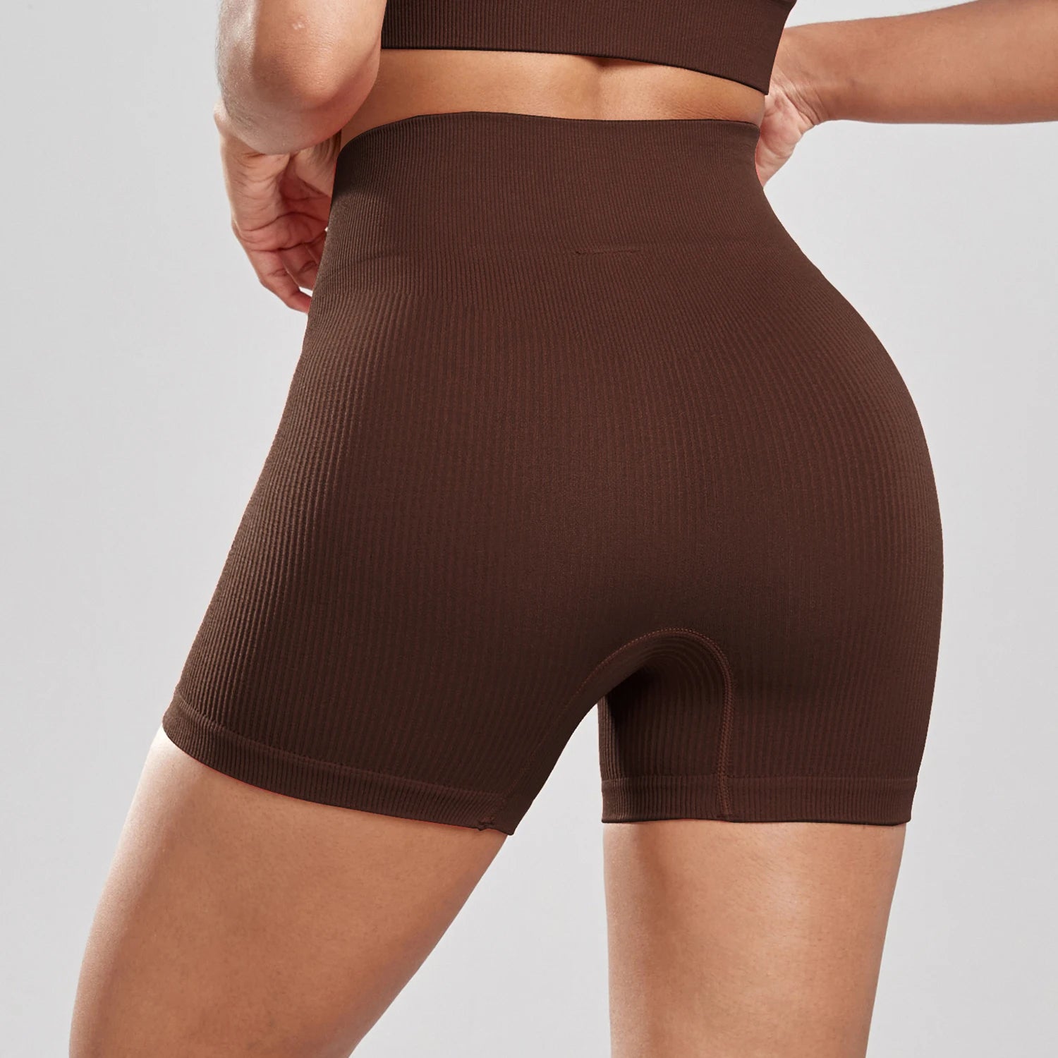 Women's Solid Color High Waist Simple Yoga Fitness Daily Ribbed Sports Cycling Leggings RT220