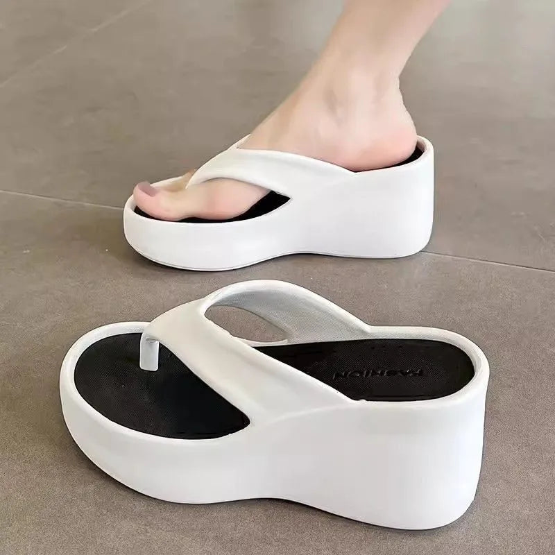 7CM Women's High Heeled Slippers Fashion Street Slides Outdoor Flip Flops Light EVA Comfortable Heightening Shoes RT220