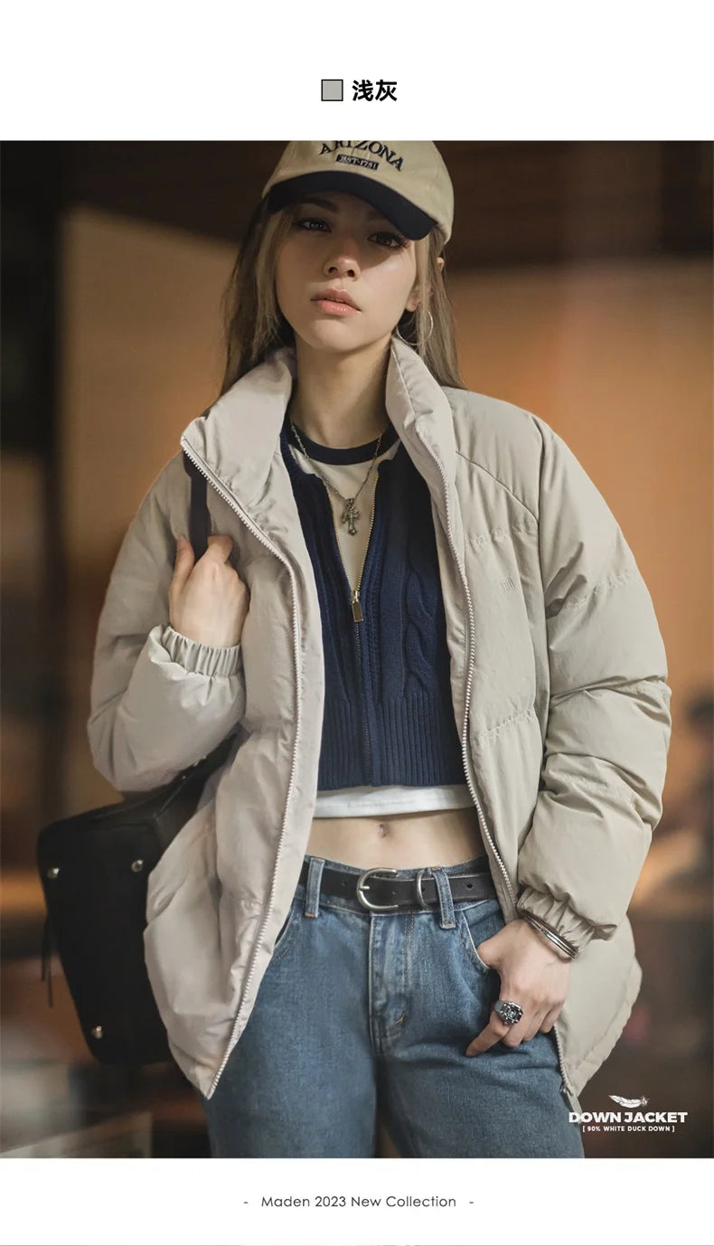 Maden Women Down Jacket Autumn Winter 90% White Duck Down Thickened and Warm Stand Collar Outerwear Coat Windproof Jacket RT220