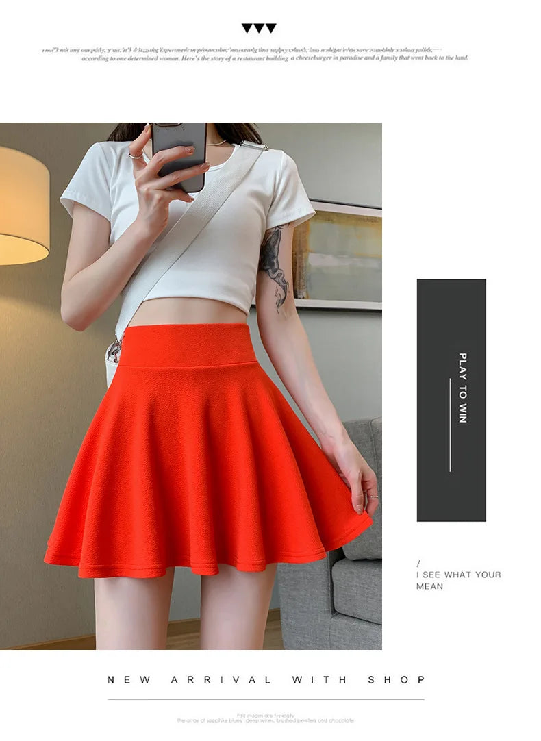 ITOOLIN Women Sweet Solid Color Preppy Skirts Casual Wide Leg High Waist Mini Skirts Women Harajuku Pleated A-line Skirts New RT220