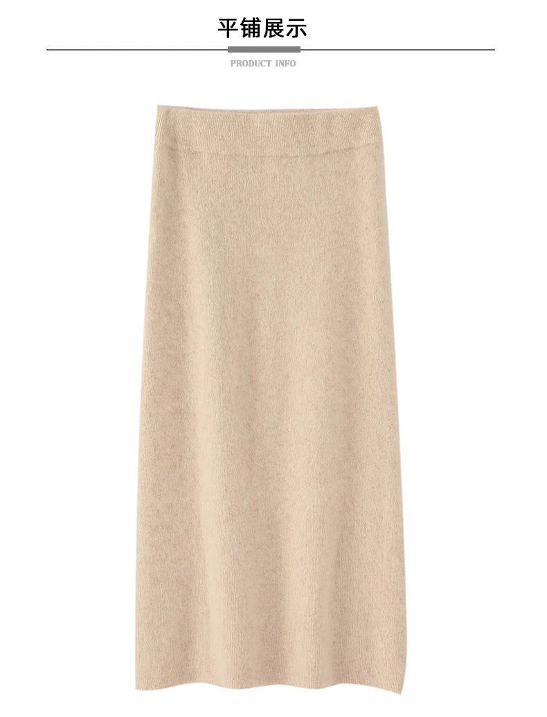 Mink Cashmere Midi Skirt For Women In Autumn And Winter, Mid Length, High Waist, Slimming, Knitted Versatile, Hip Hugging Skirts RT220