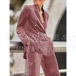 Luxury Purple Women's 2 Piece Sets Suits Chic Double Breasted Peak Lapel Slim Fit Jacket Pants Outfits Velvet Office Blazer 2025 RT220