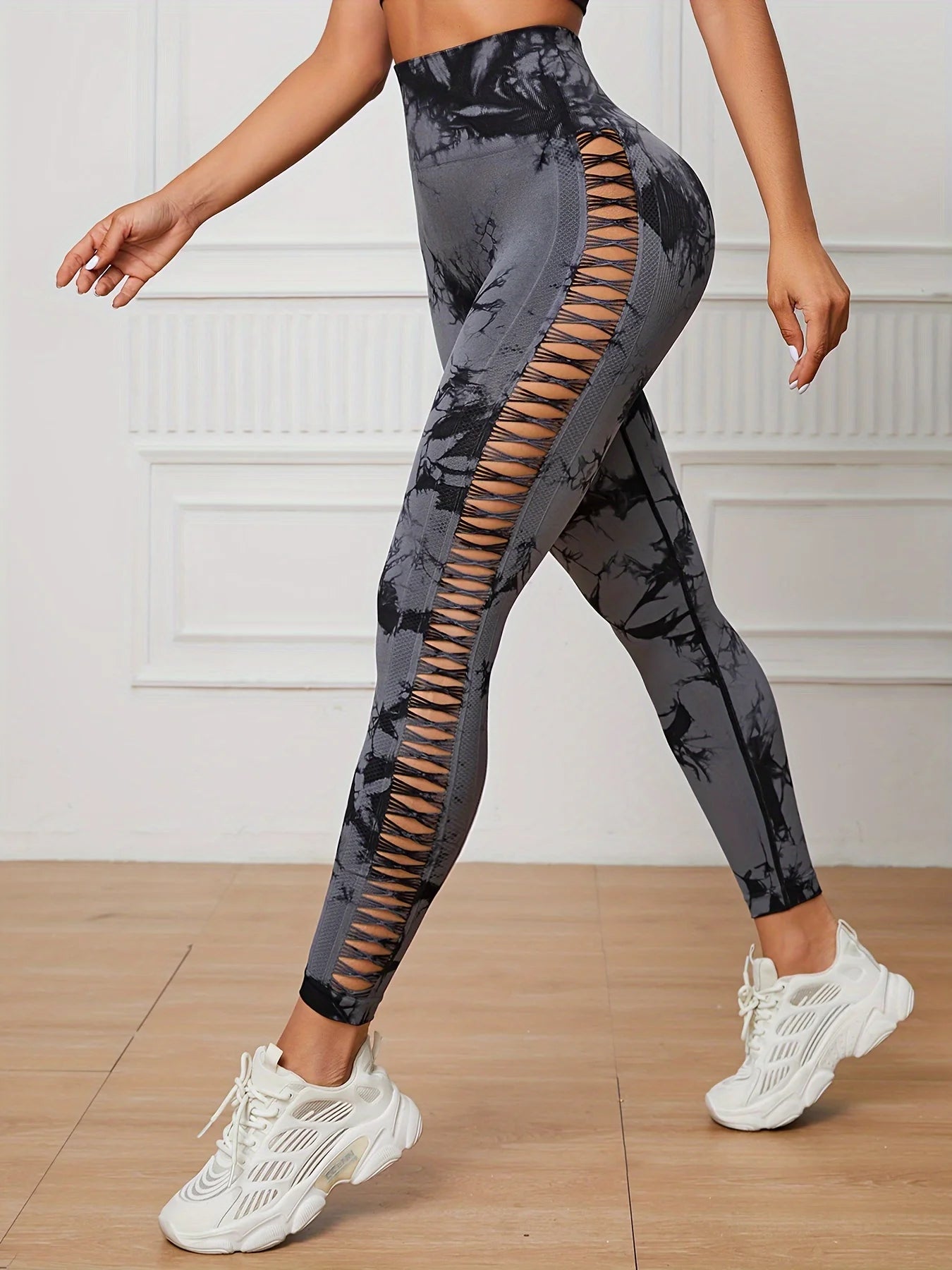 Women Seamless Tie Dye Hollow out Sports Pant Yoga Gym High Waist Workout Leggings Stretchy Women's Activewear RT220