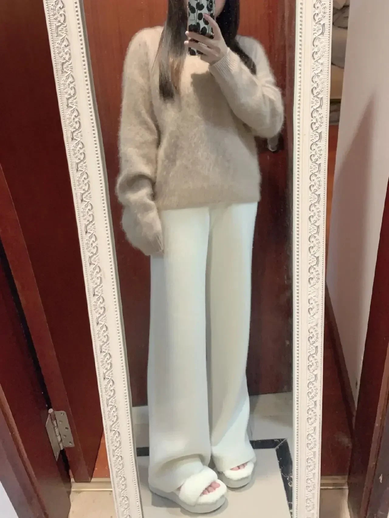 Autumn and Winter New High-waisted Loose Wool Knitted Wide-leg Trousers for Women To Wear Straight Leg Wide-leg Moped Trousers RT220