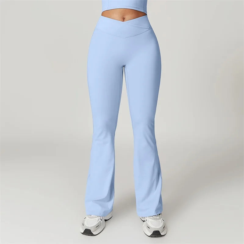 Sexy Flared Leggings Women's Running Pants Scrunch Butt Trousers Cross Waist Sports Tights Woman Skin-Friendly Workout Leggin RT220