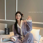 2pcs/Set Autumn And Winter Pajamas Women Thickened Padded Warm Students Coral Girls Clot Velvet Suit Homewear Cardigan Trousers RT220